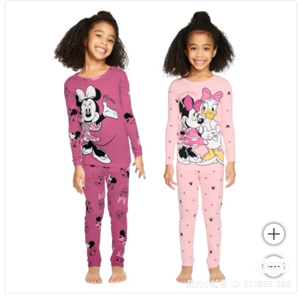 New pink & white Minnie Mouse & Daisy long sleeve 4 pieces girls pajamas set.